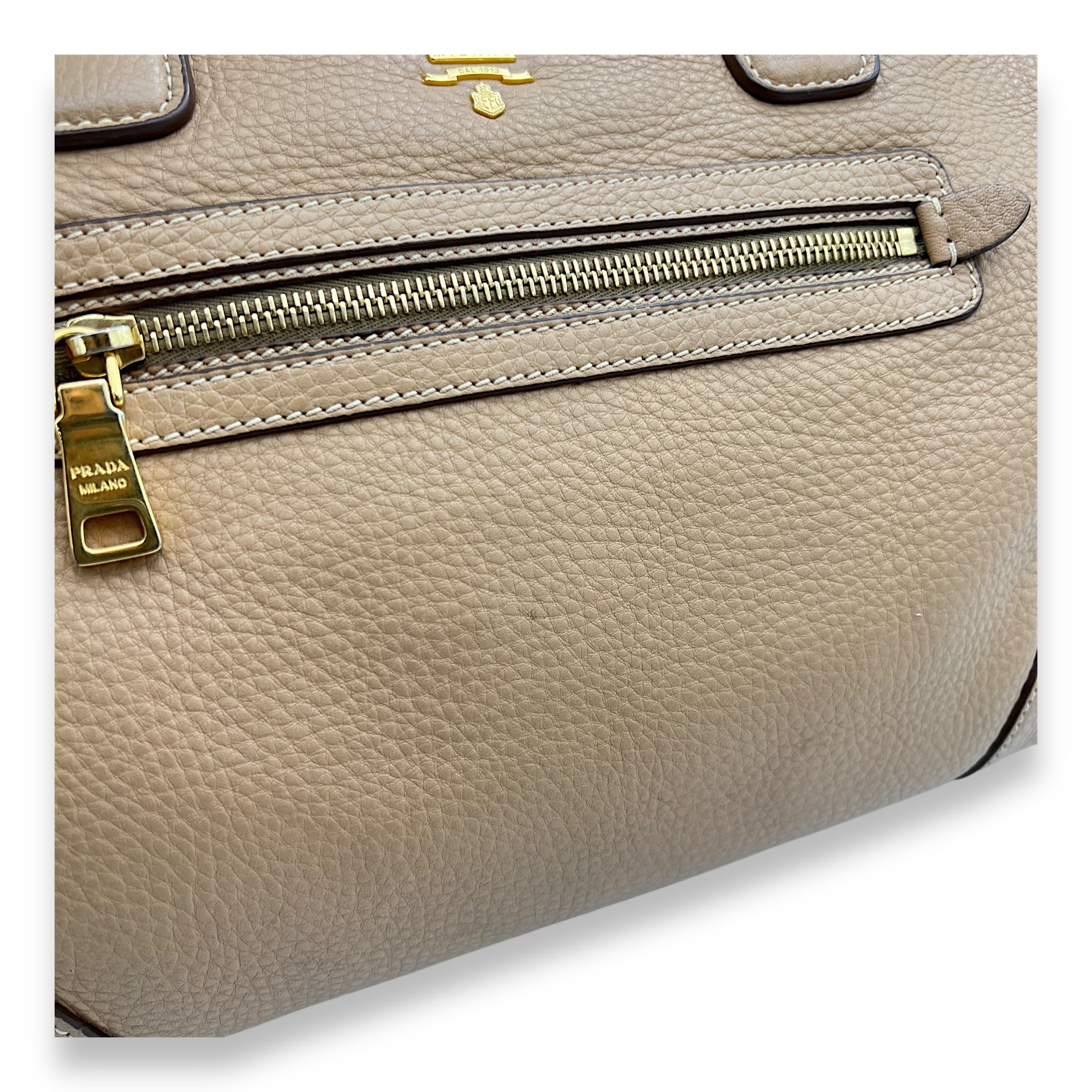 Logo Top Handle Bag Brown in Calfskin, Gold hardware