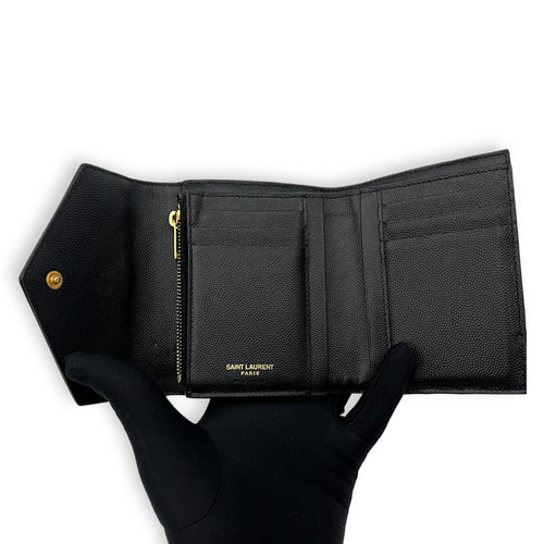 Saint Laurent Cassandre Black Wallet in Caviar Leather, Gold hardware_8