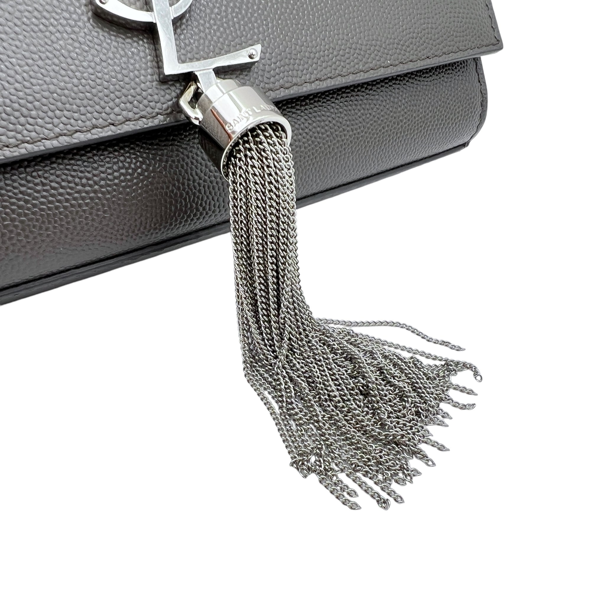 Saint Laurent Kate Small Grey Crossbody Bag in Caviar Leather, Silver hardware_8