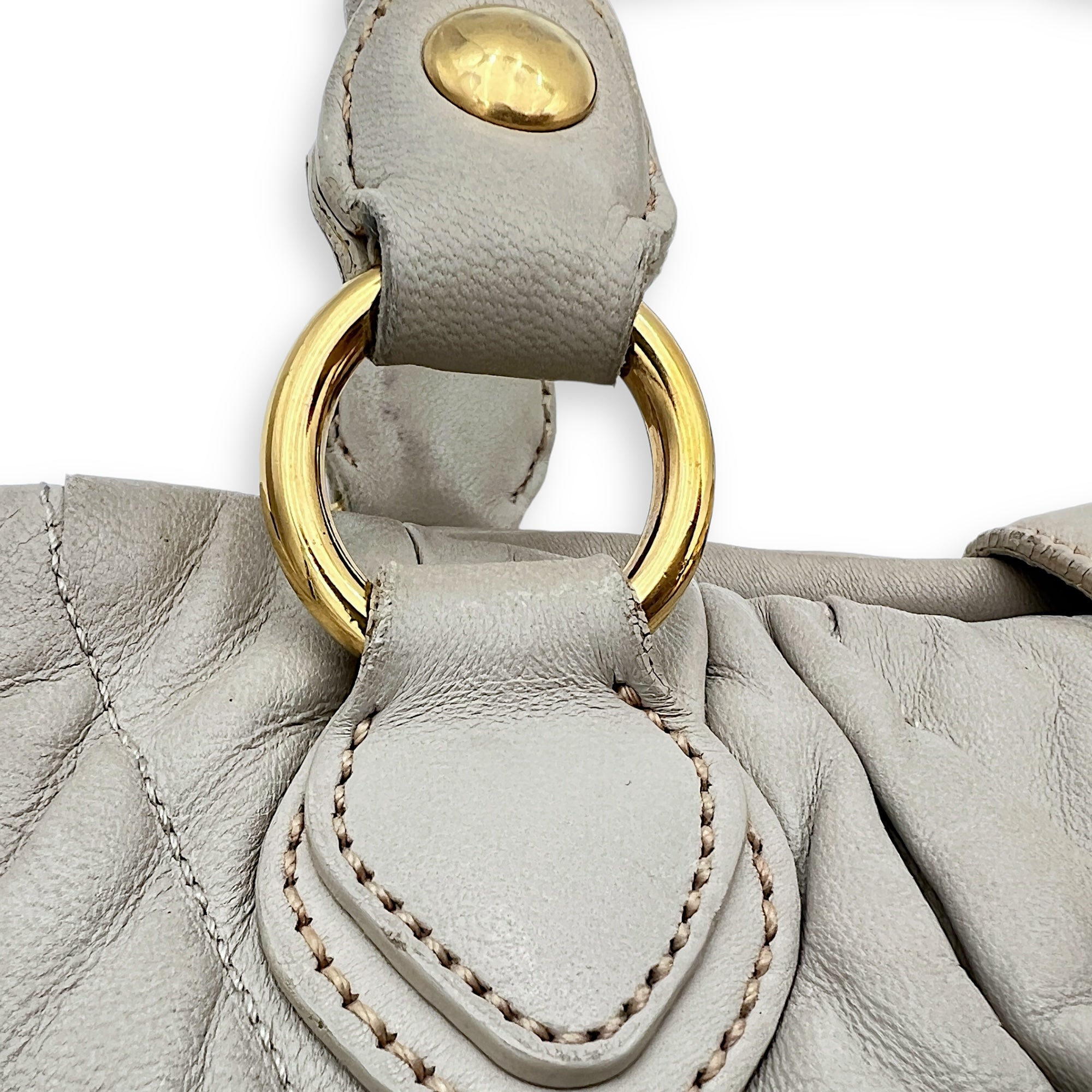 Miu Miu Matelassé Grey Top Handle Bag in Lambskin, Gold hardware_8