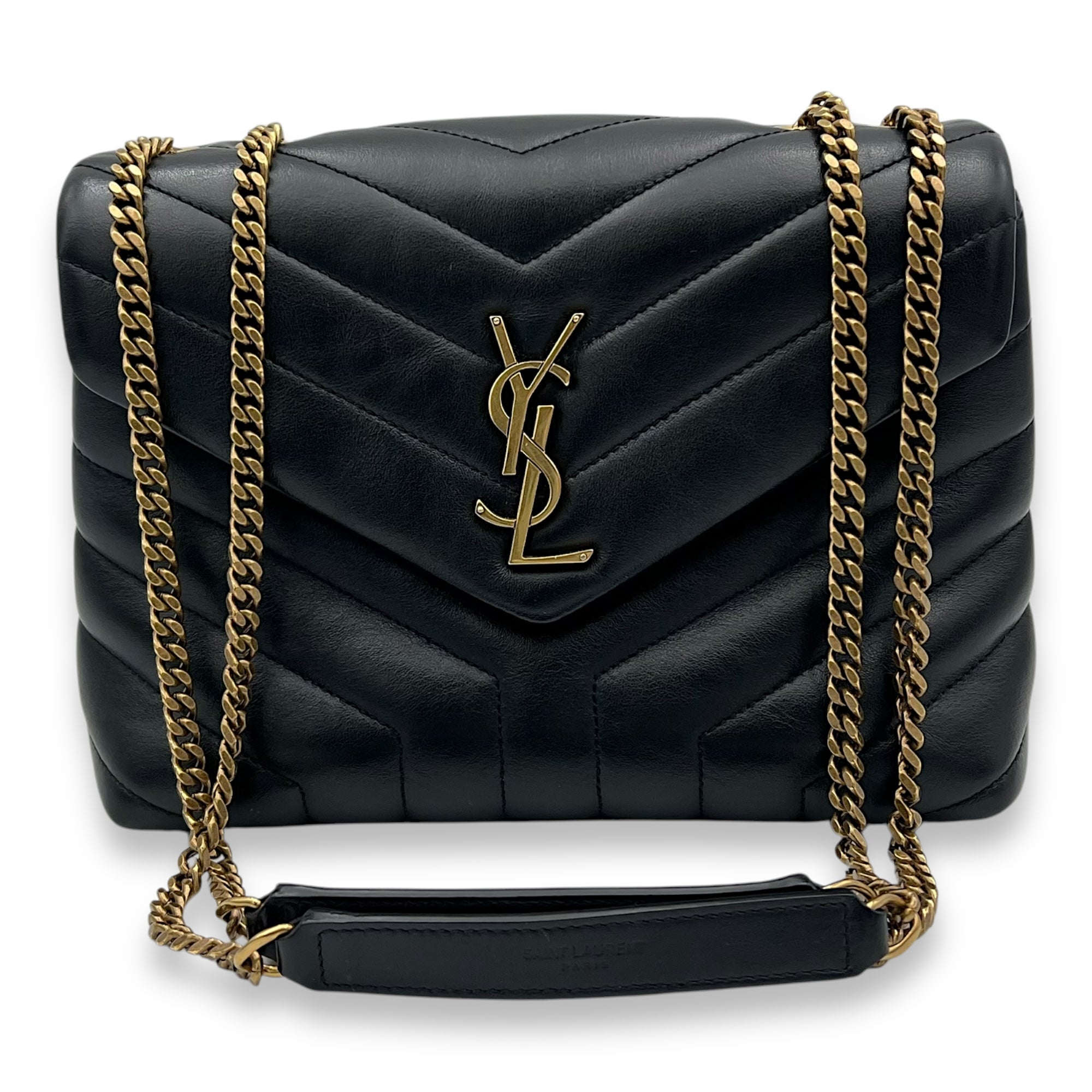 Saint Laurent Loulou Shoulder Bag Small Black in Calfskin, Gold hardware_8