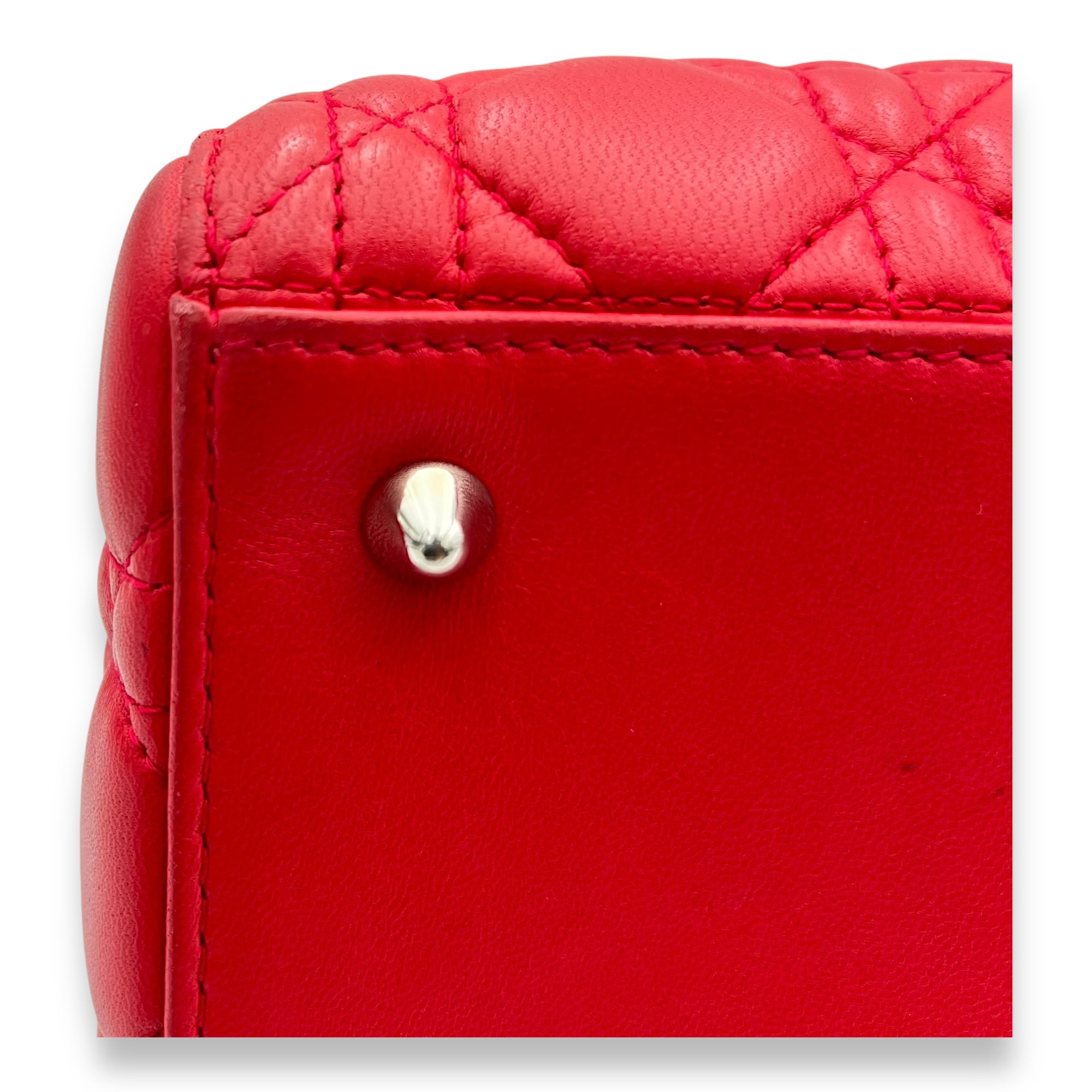 Christian Dior Lady Dior Medium Red Top Handle Bag in Calfskin, Silver hardware_8