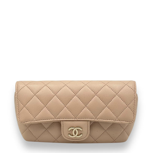 Chanel Sunglasses Case Crossbody Bag Beige in Caviar Leather, Light Gold hardware_1