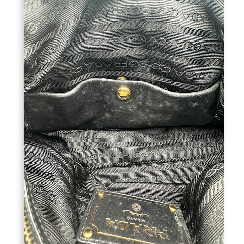 Prada Logo Top Handle Bag Black in Calfskin, Gold hardware_4