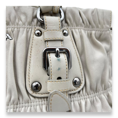 Prada Gaufre Beige Top Handle Bag in Lambskin, Silver hardware_8