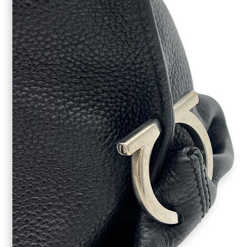 Salvatore Ferragamo Sofia Black Top Handle Bag in Calfskin, Silver hardware_8