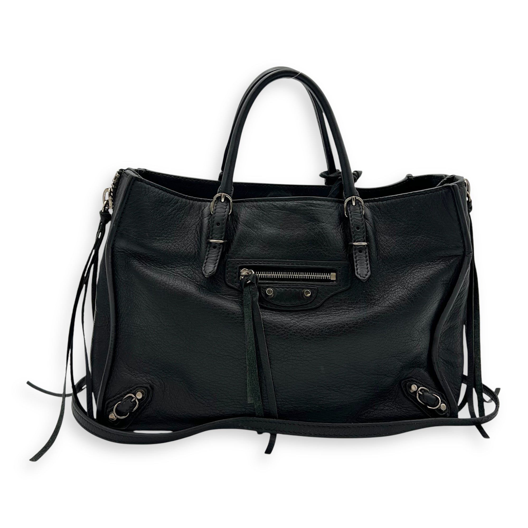 Balenciaga Papier Mini Black Top Handle Bag in Calfskin, Silver hardware_8