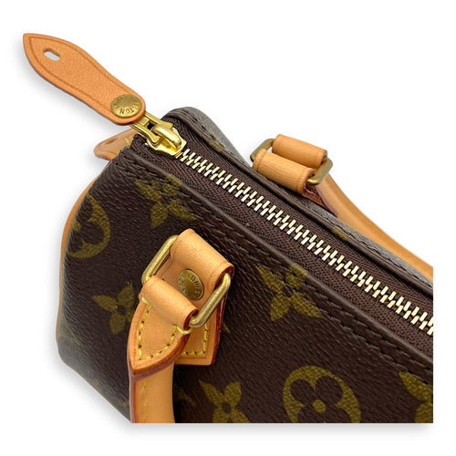 Louis Vuitton Speedy Top Handle Bag Brown in Monogram Coated Canvas, Gold hardware_8