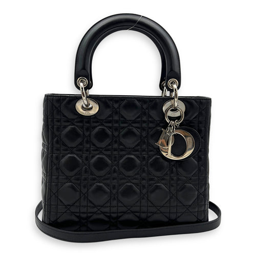 Christian Dior Lady Dior Medium Black Top Handle Bag in Lambskin, Silver hardware_8