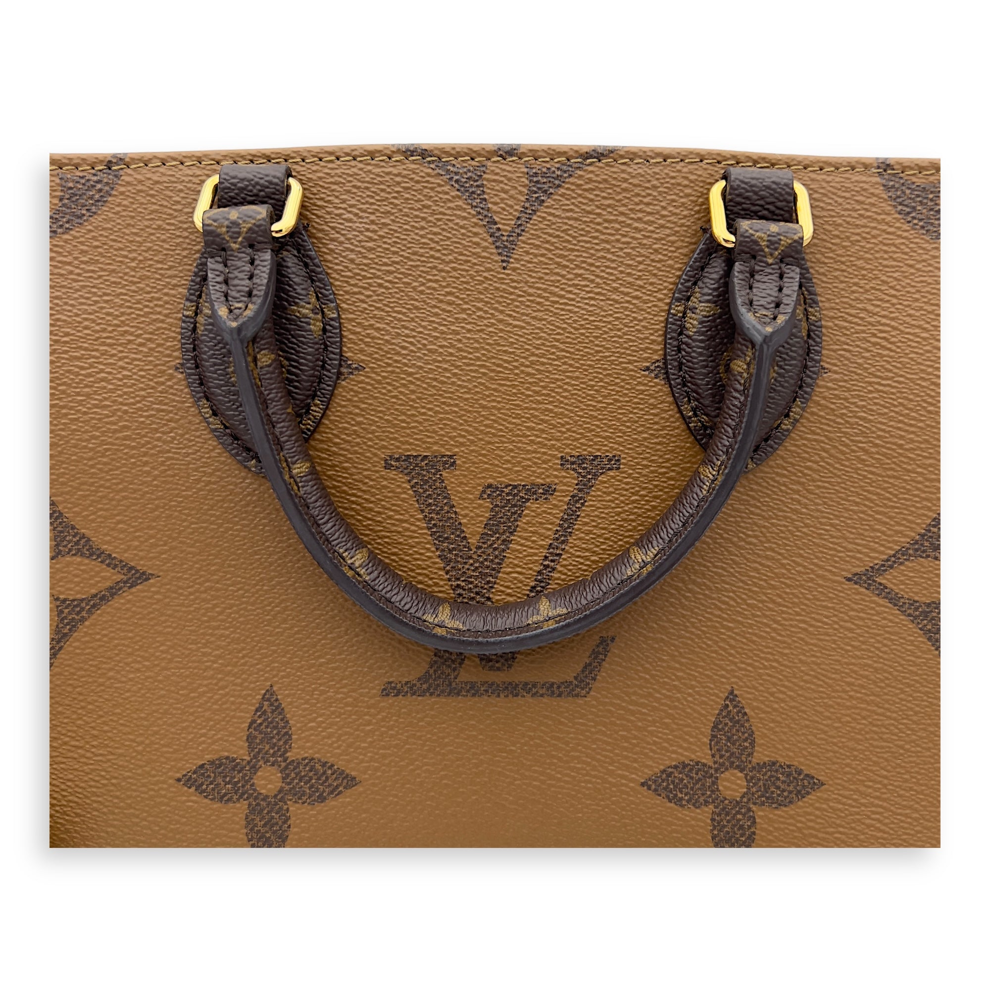 Louis Vuitton OnTheGo PM Brown Top Handle Bag in Coated Canvas, Gold hardware_4