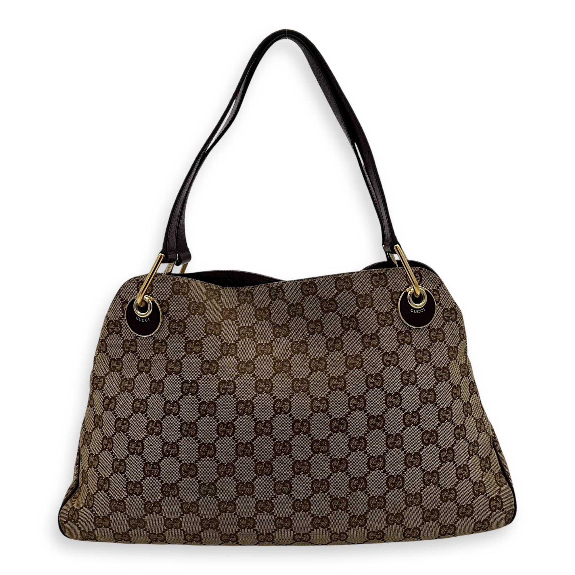 Gucci GG Shoulder Bag Brown in Canvas, Gold hardware_2