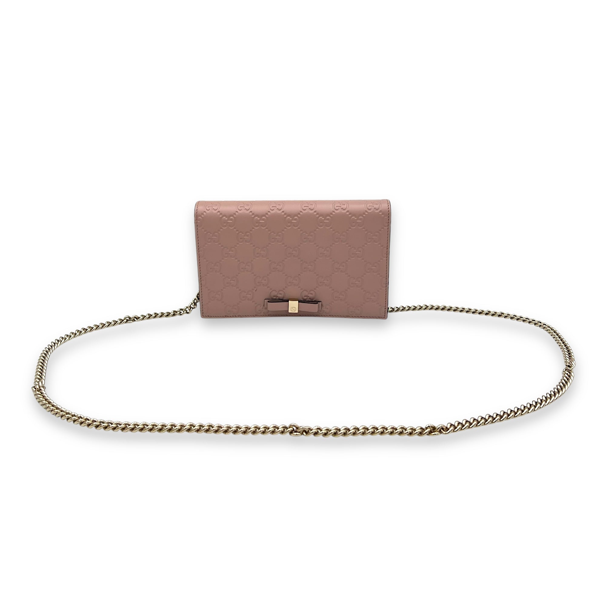 Gucci GG Bow Continental Pink Wallet On Chain in Guccissima Leather, Gold hardware_8