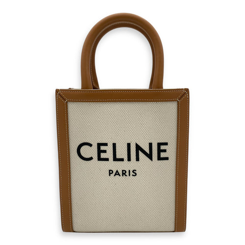 Celine Vertical Mini Brown Top Handle Bag in Canvas, Gold hardware_1