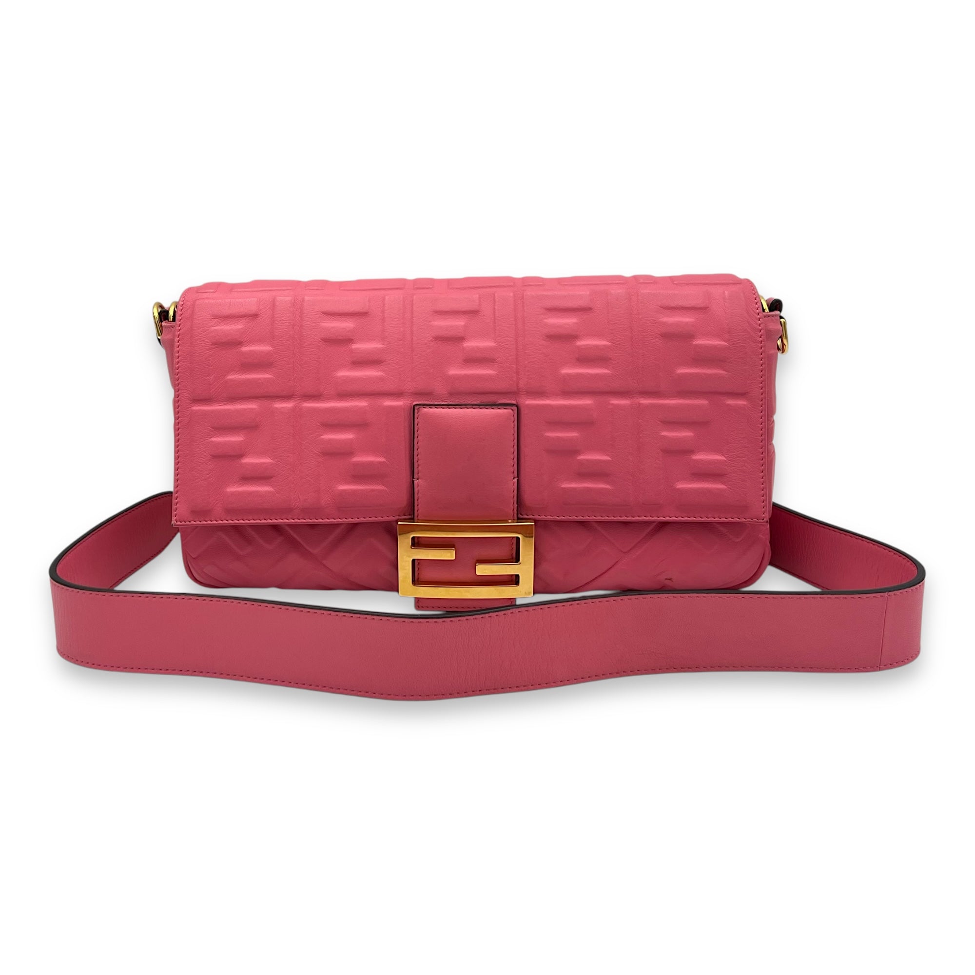 Fendi Baguette Shoulder Bag Pink in Calfskin, Gold hardware_8