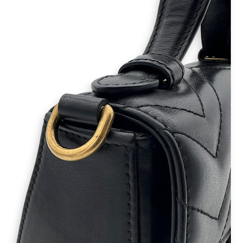 Gucci GG Marmont Mini Black Top Handle Bag in Calfskin, Gold hardware_8