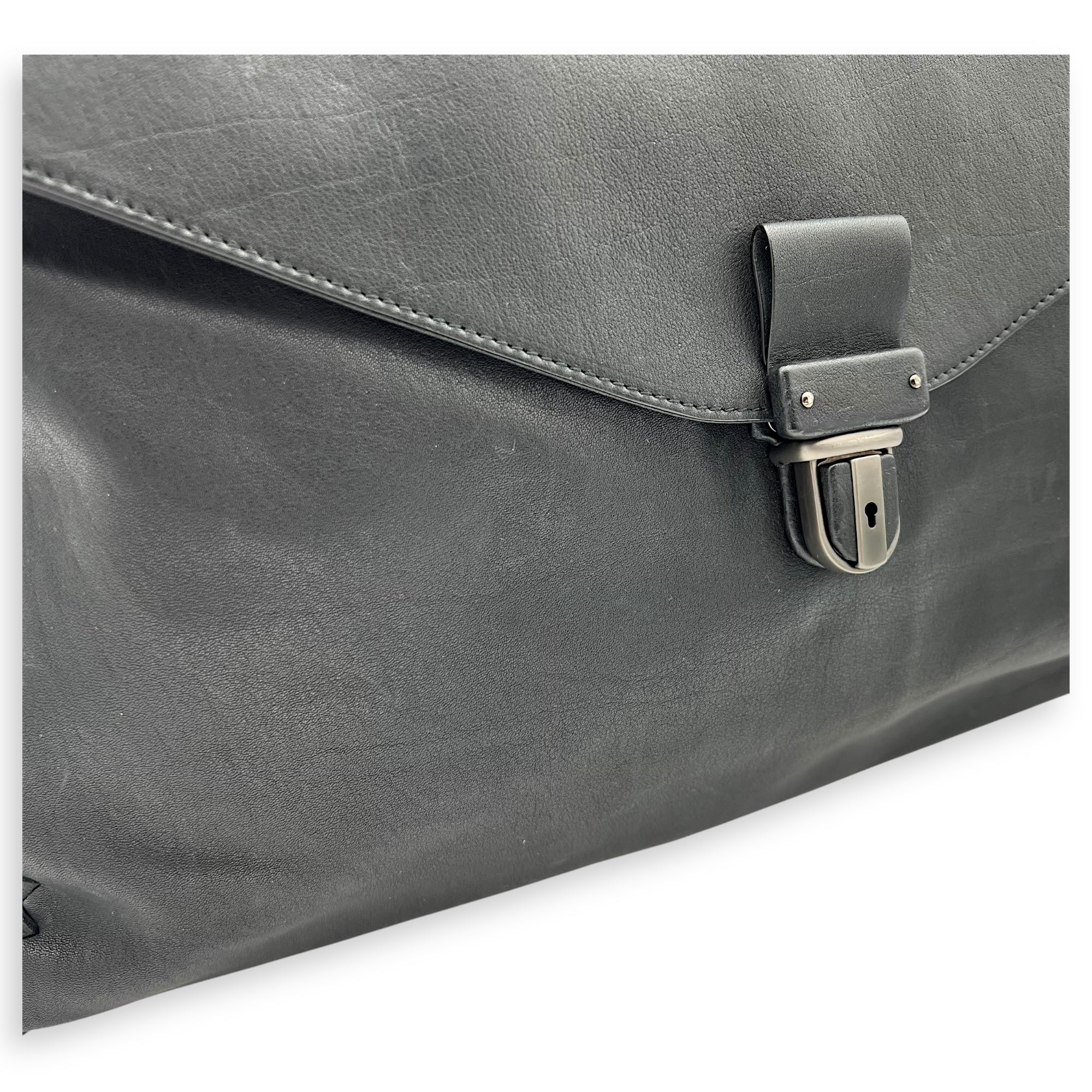 Bottega Veneta Flap Briefcase Black in Goat Leather, Ruthenium hardware_8