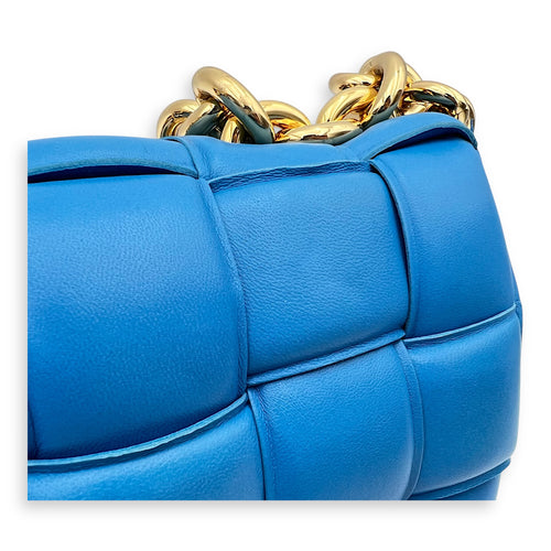 Bottega Veneta Cassette Crossbody Bag Blue in Lambskin, Gold hardware_8