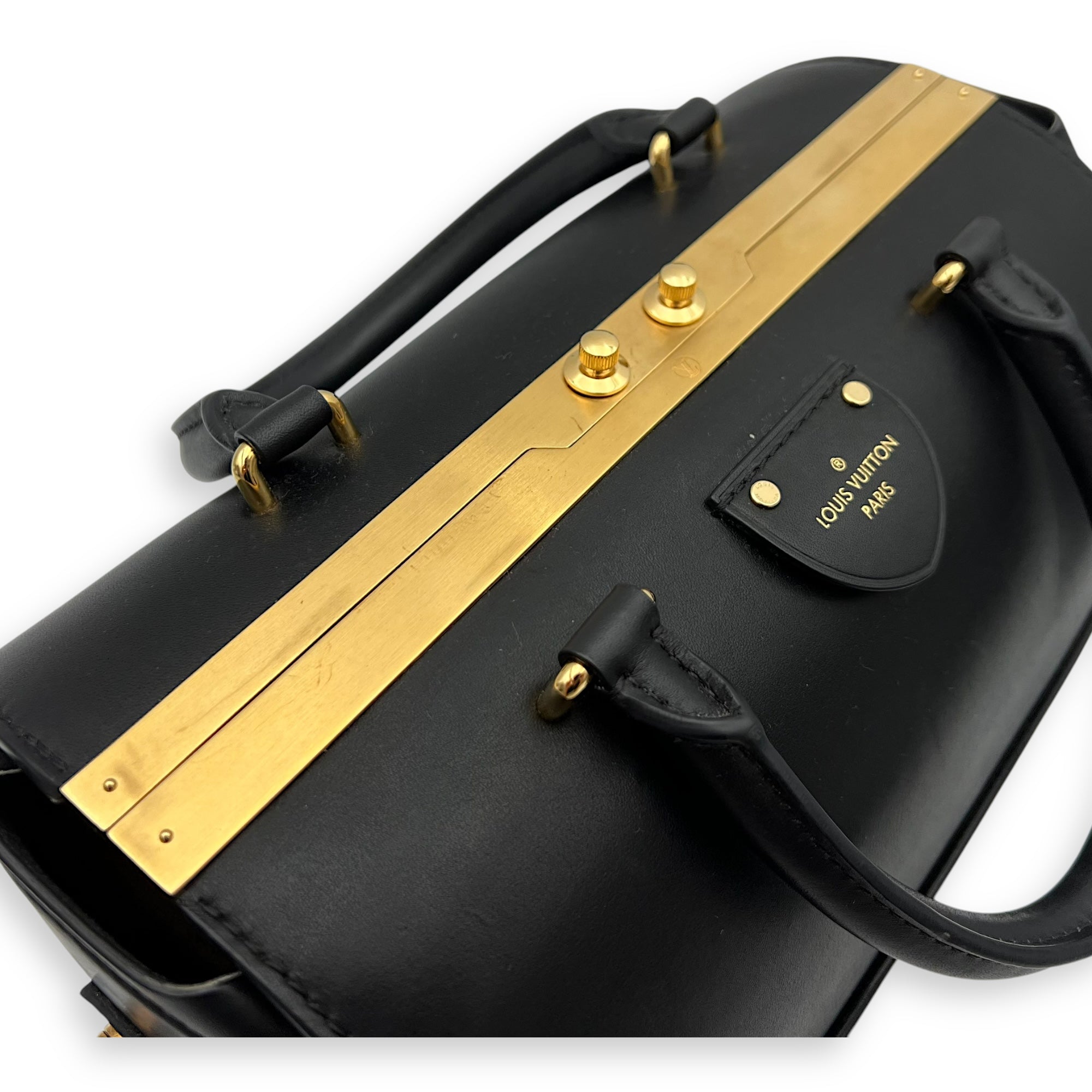 Louis Vuitton boston Top Handle Bag Black in Calfskin, Gold hardware_8