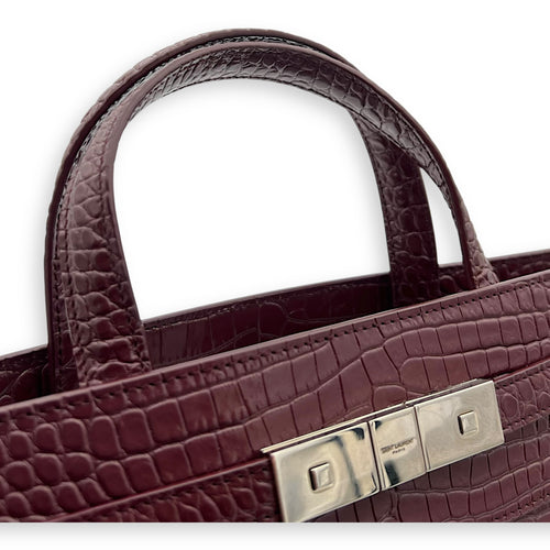 Saint Laurent Manhattan Top Handle Bag Red in Crocodile Embossed Calfskin, Silver hardware_8