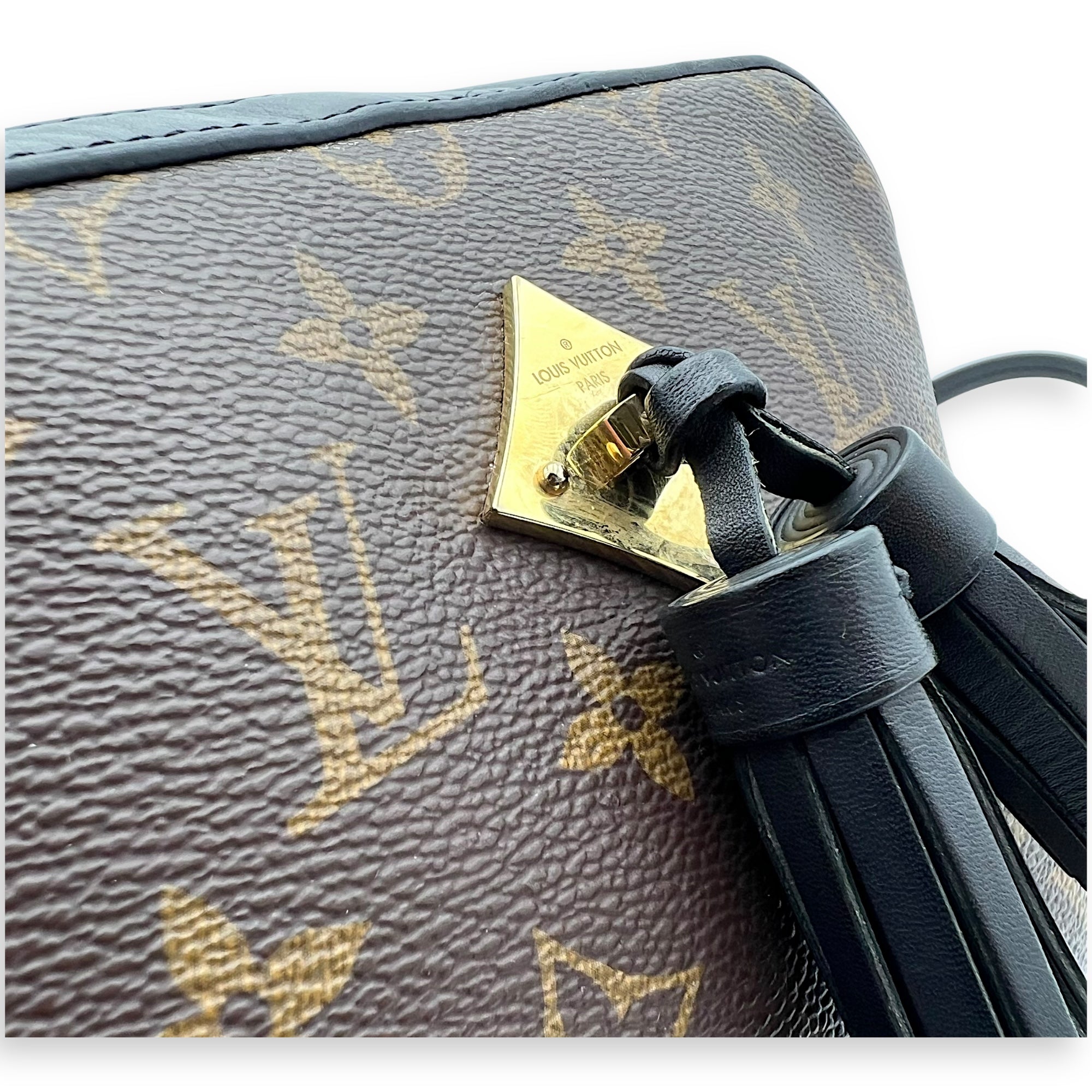 Louis Vuitton Saintonge Crossbody Bag Small Black in Monogram Coated Canvas, Gold hardware_8