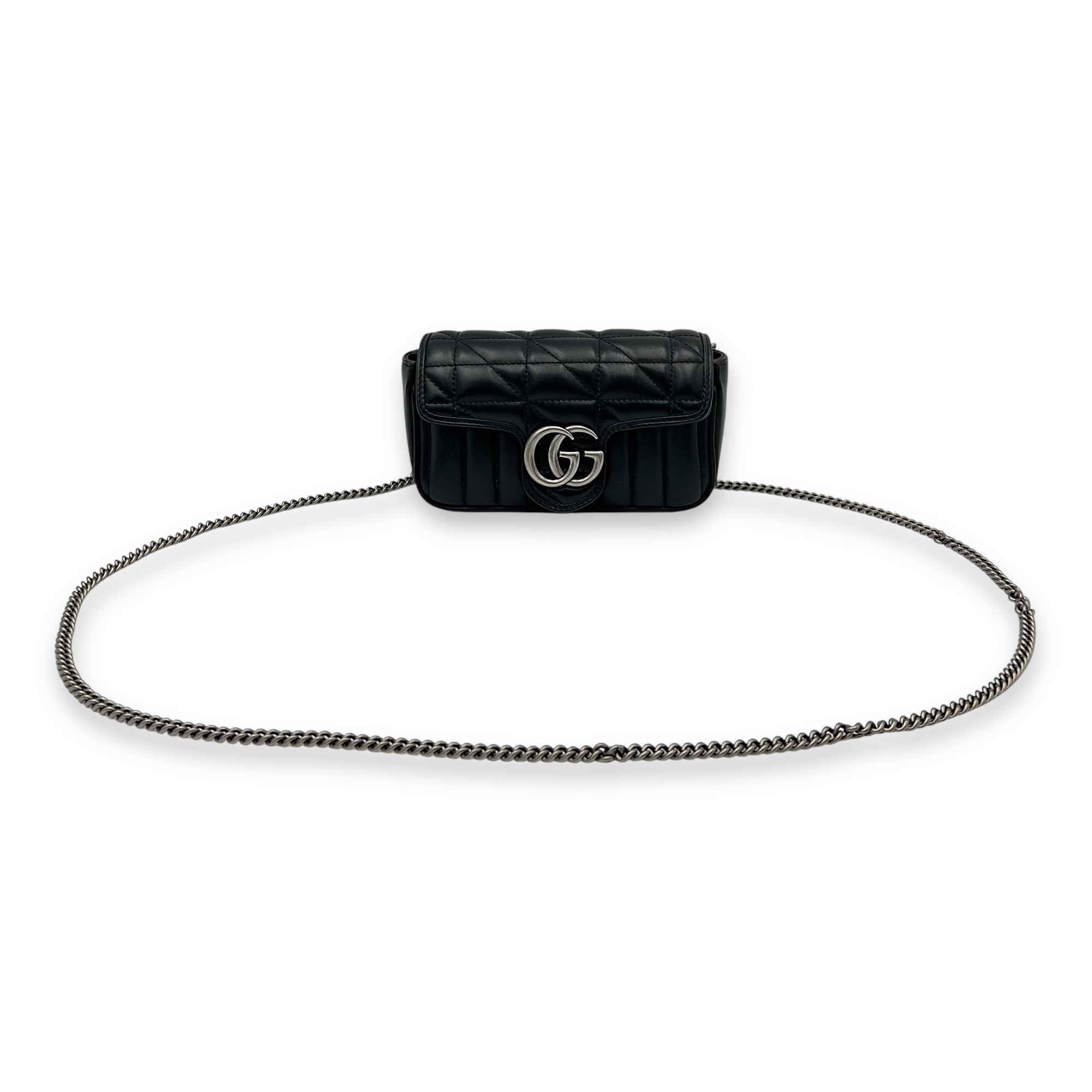 Gucci GG Marmont Super Mini Black Shoulder Bag in Calfskin, Silver hardware_8