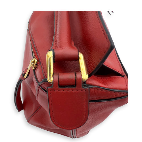 Loewe Puzzle Small Red Top Handle Bag in Calfskin, Gold hardware_8