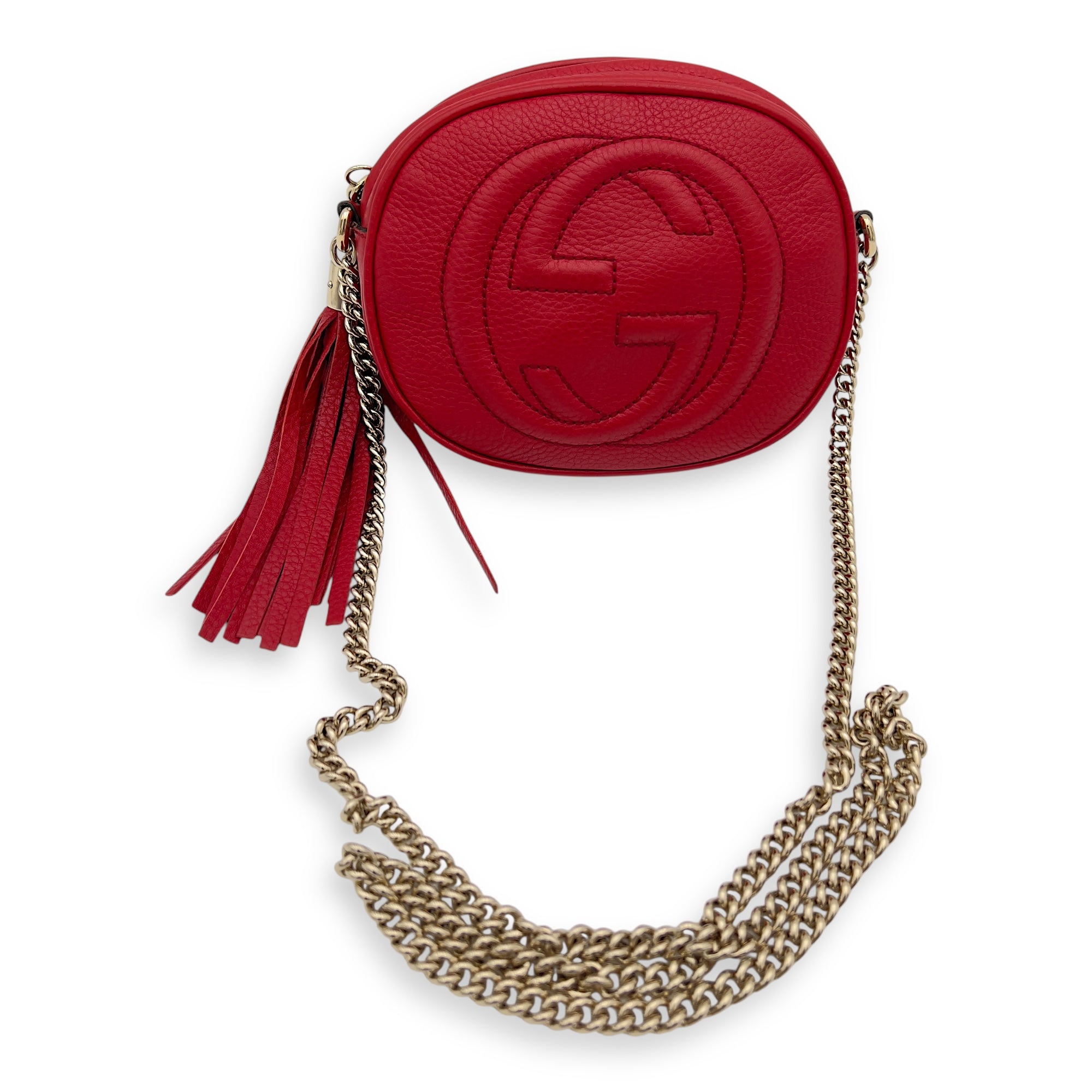 Gucci Soho Crossbody Bag Red in Calfskin, Gold hardware_8
