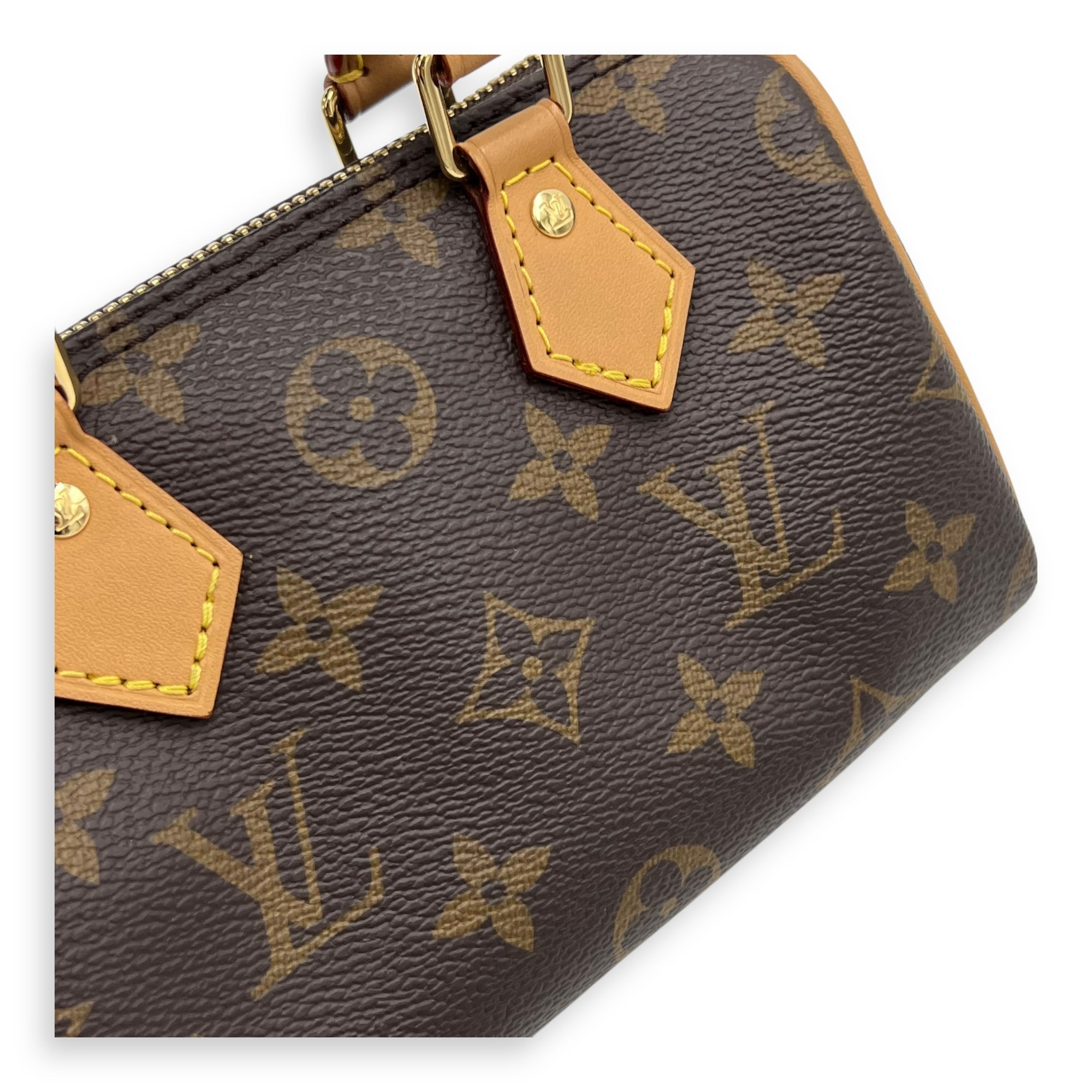 Louis Vuitton Speedy Top Handle Bag Nano Brown in Monogram Coated Canvas, Gold hardware_8