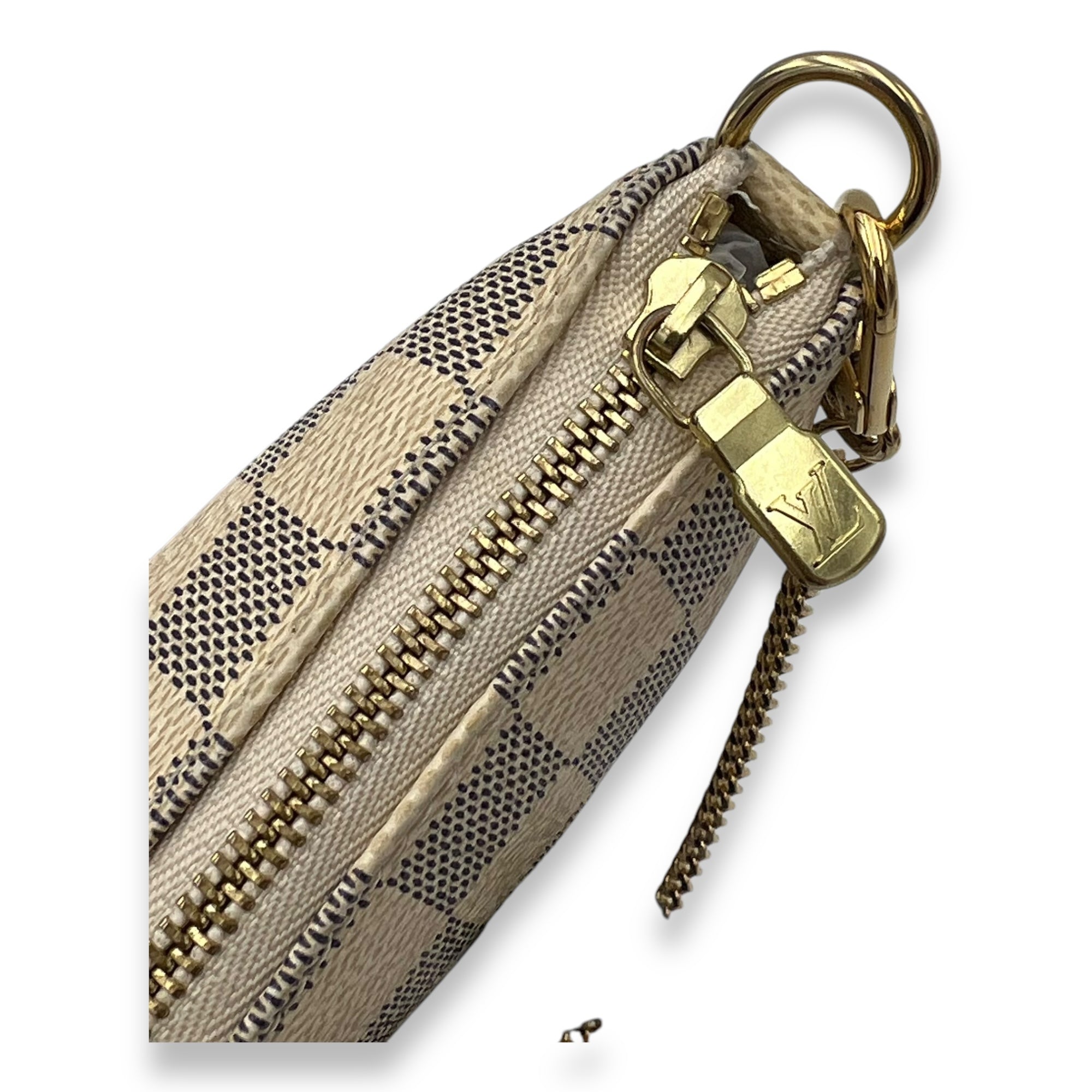 Louis Vuitton Pochette Accessoires Mini Damier Azur Pouch in Coated Canvas, Gold hardware_8