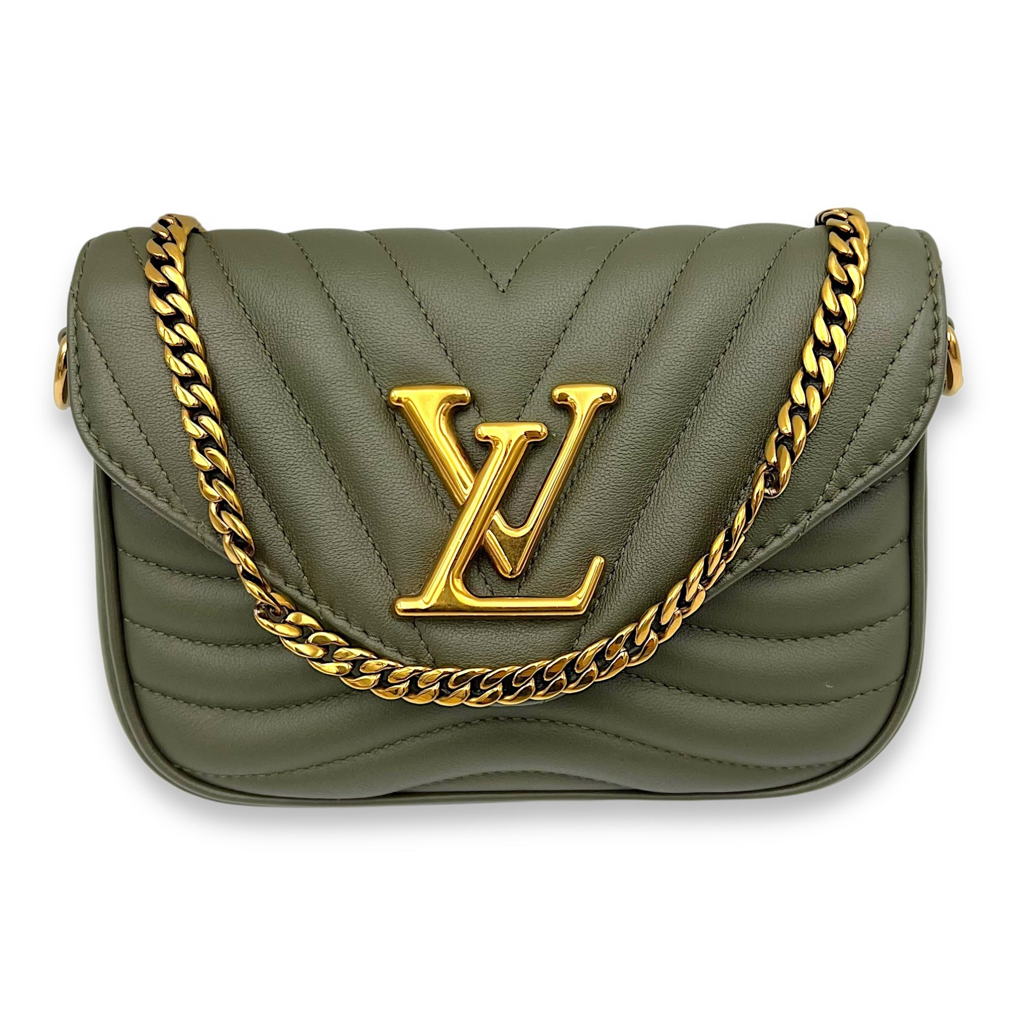 Louis Vuitton New Wave Shoulder Bag Green in Calfskin, Gold hardware_8