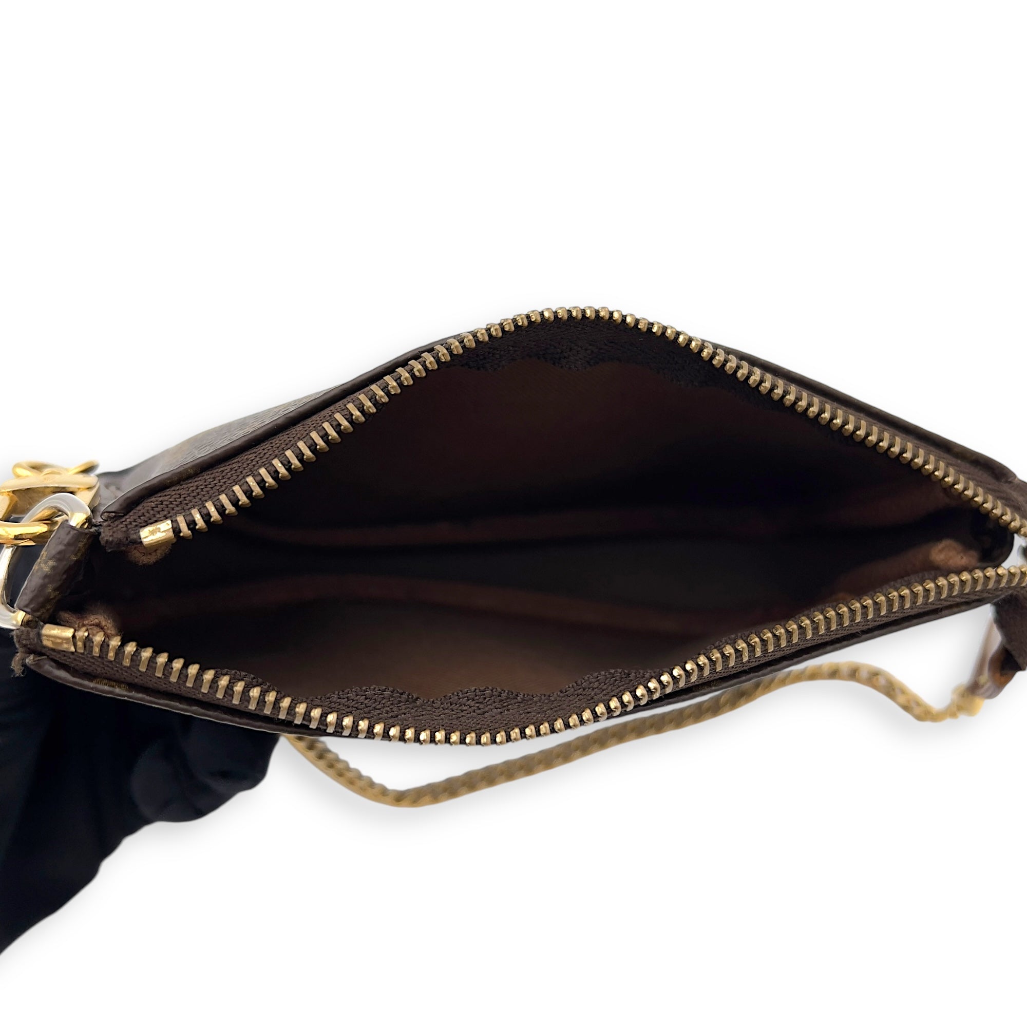 Louis Vuitton Pochette Clutch Mini Brown in Monogram Coated Canvas, Gold hardware_4