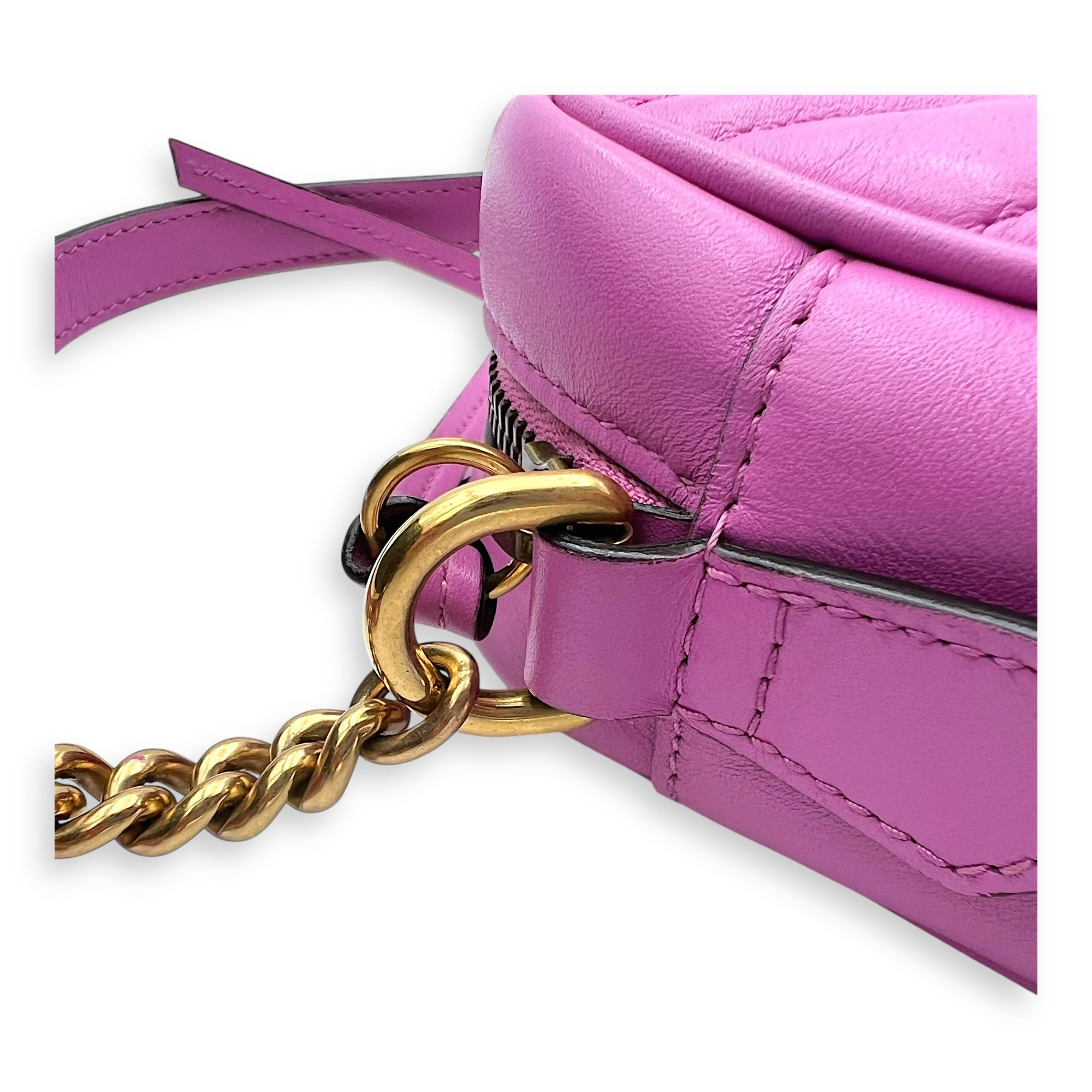 Gucci GG Marmont Crossbody Bag Small Pink in Calfskin, Gold hardware_8