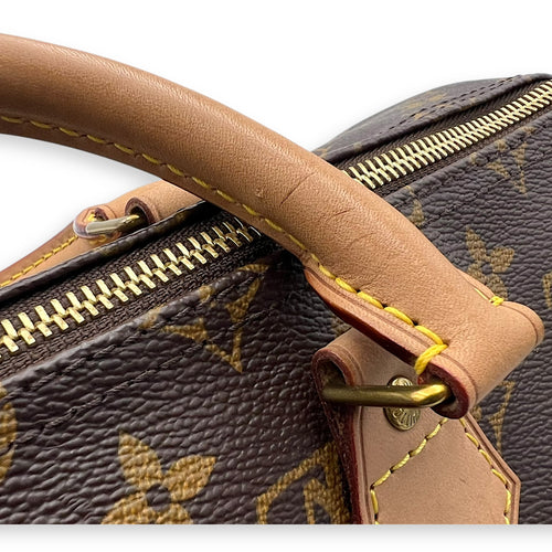 Louis Vuitton Speedy 35 Brown Top Handle Bag in Monogram Coated Canvas, Gold hardware_8