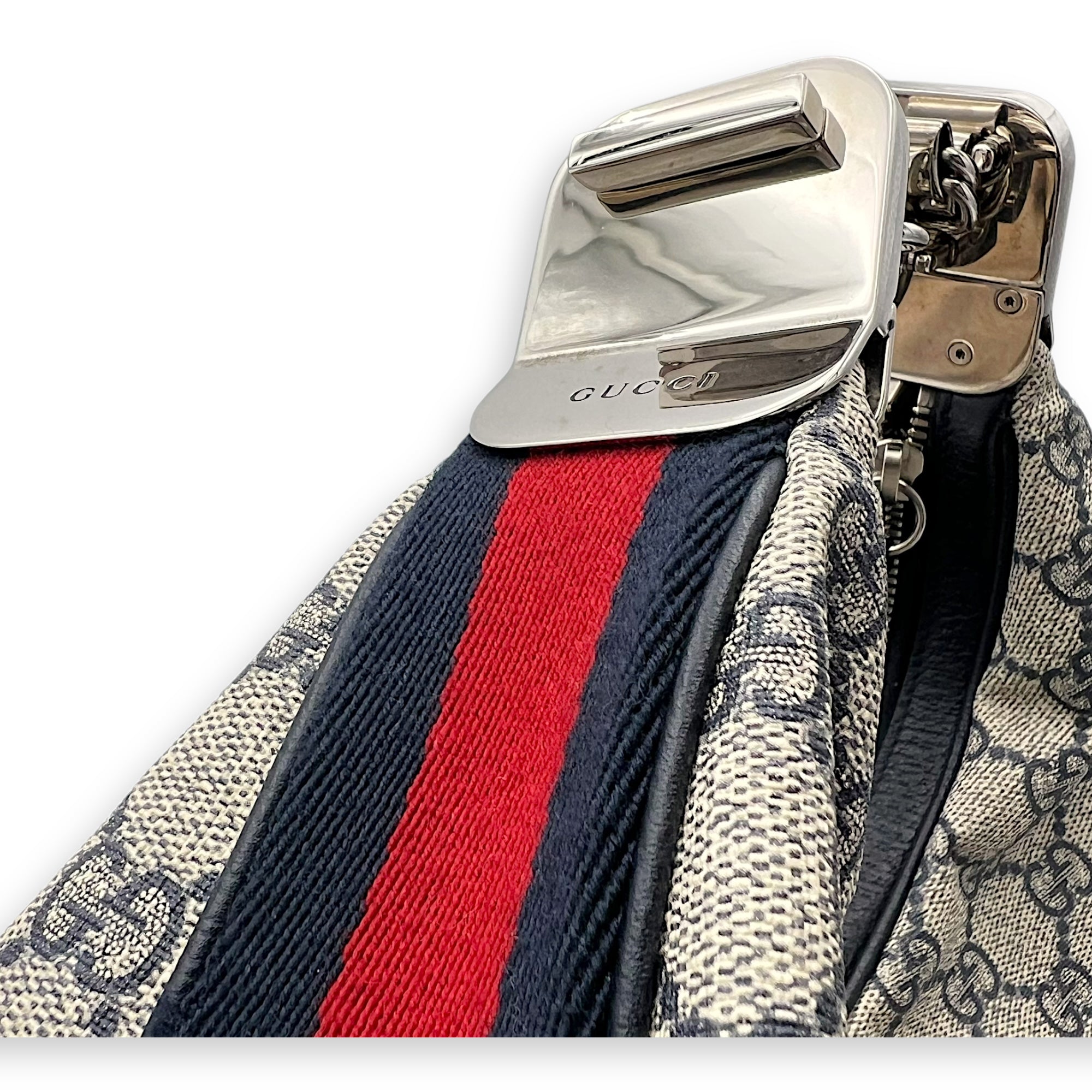 Gucci Attache Shoulder Bag Blue in Coated Canvas, Silver hardware_8