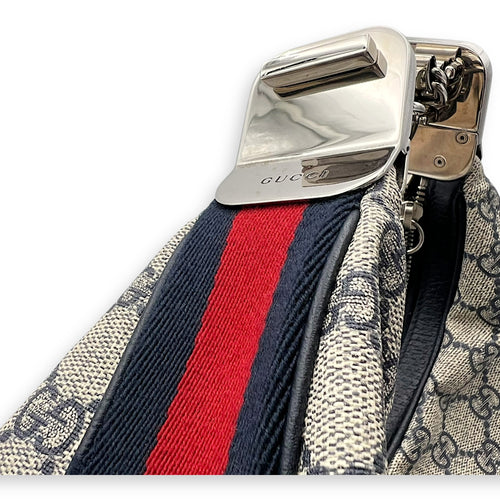 Gucci Attache Shoulder Bag Blue in Coated Canvas, Silver hardware_8