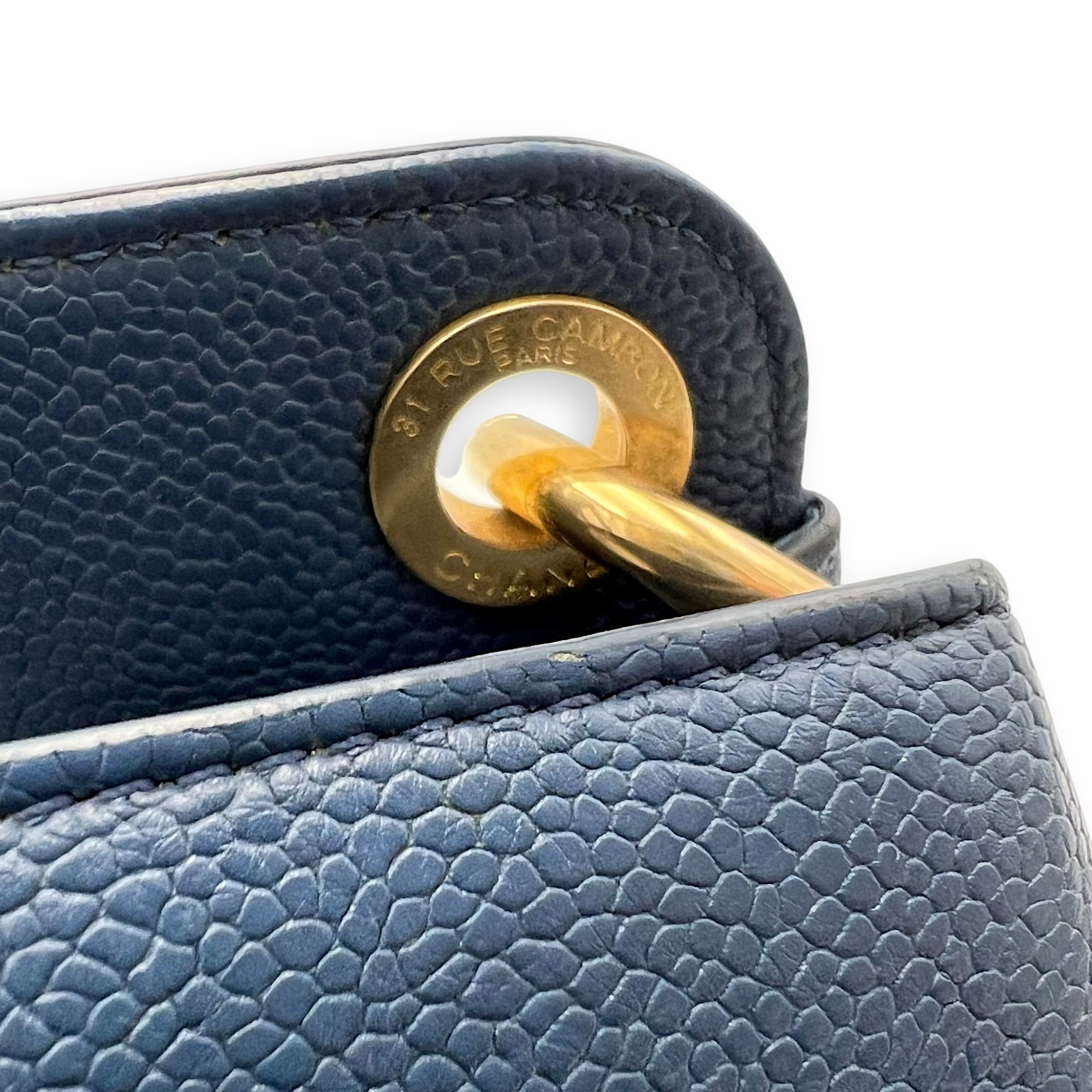 Chanel CC Lock Top Handle Bag Blue in Caviar Leather, Gold hardware_9