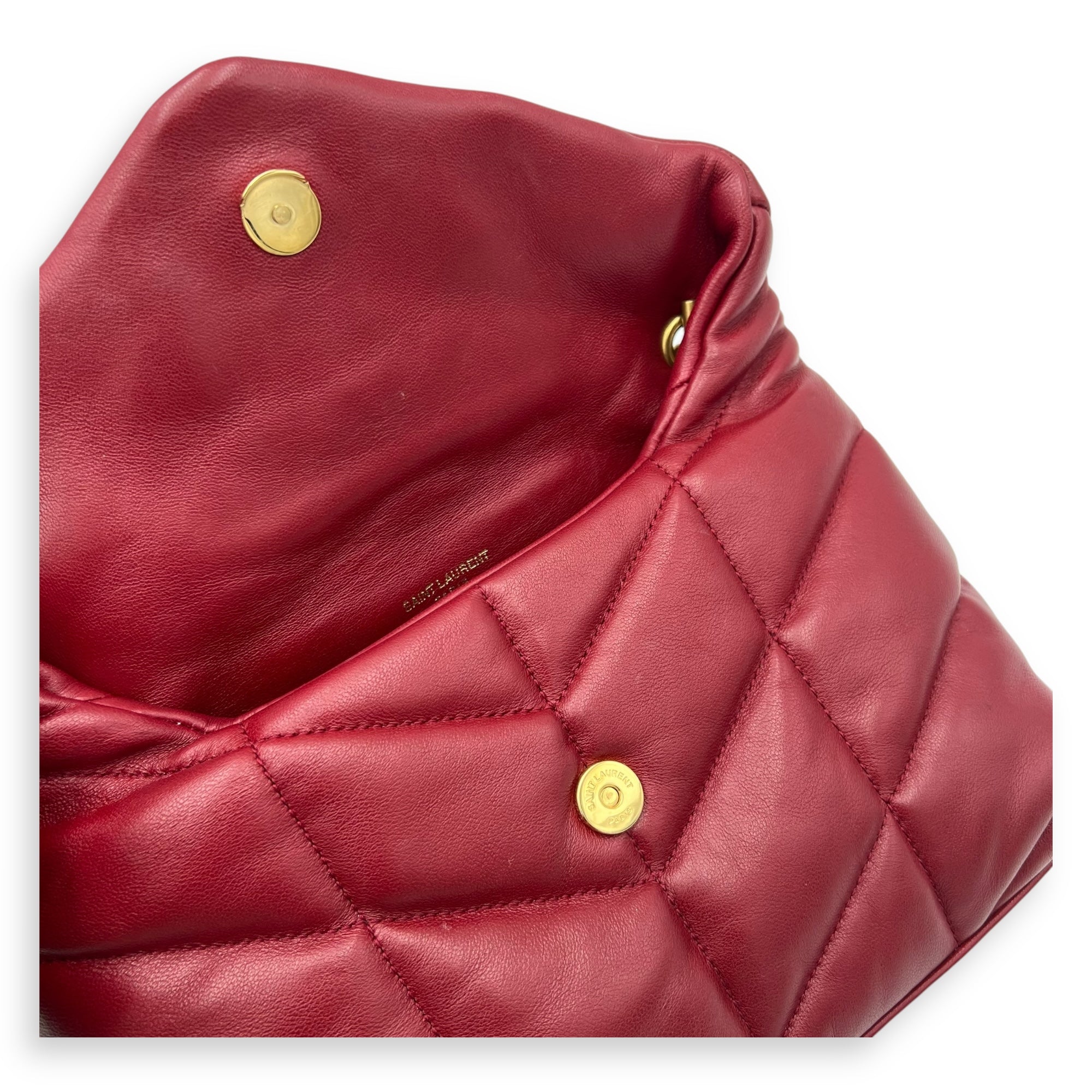 Saint Laurent Puffer Mini Red Shoulder Bag in Lambskin, Gold hardware_8