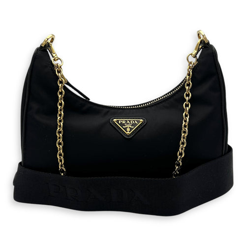 Prada Re-Edition Black Crossbody Bag in Re-Nylon, Gold hardware_8