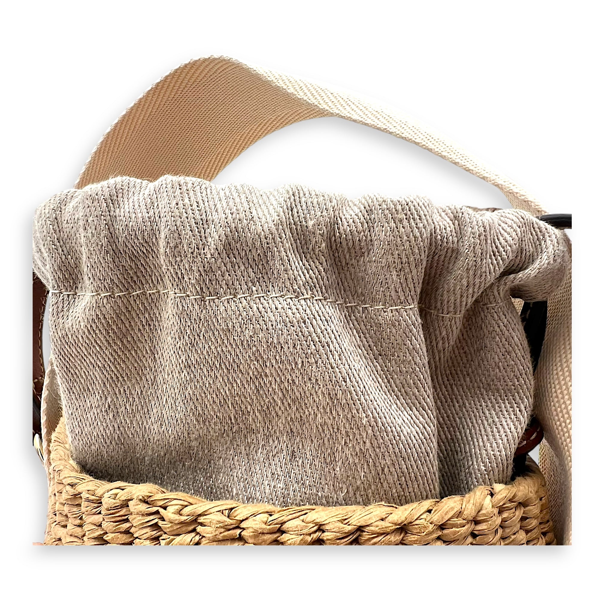 Chloé Woody Beige Bucket Bag in Raffia, Gold hardware_8