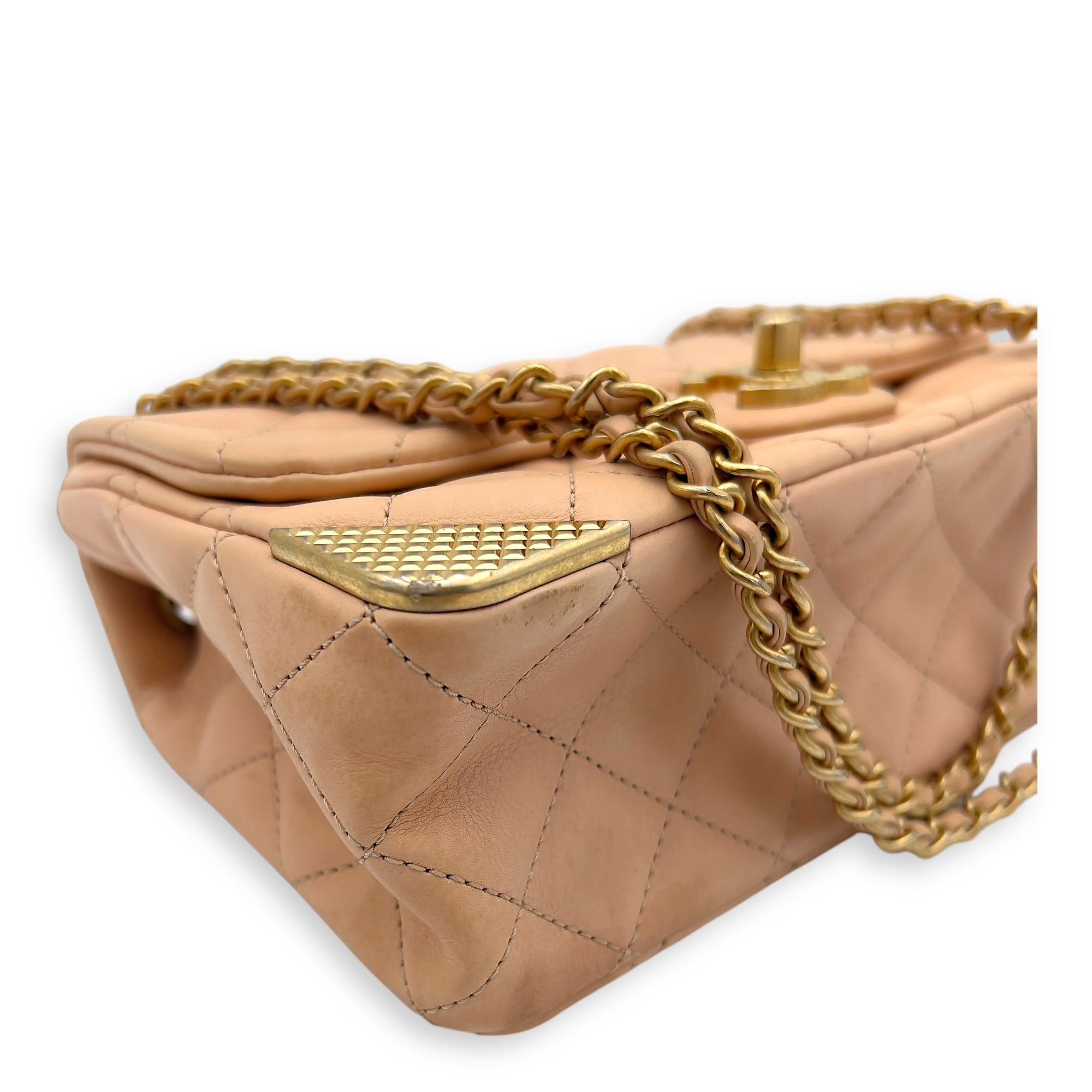 Chanel Mini Rectangle Shoulder Bag Beige in Lambskin, Gold hardware_6