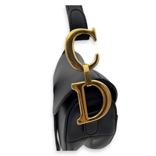 Christian Dior Saddle Shoulder Bag Black in Calfskin, Gold hardware_4