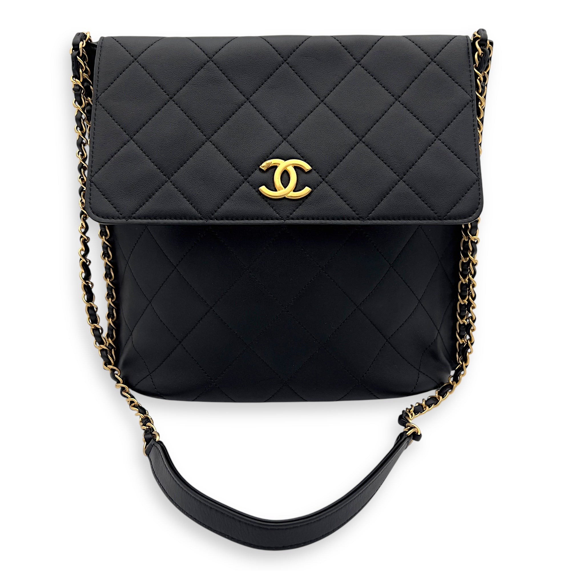 Chanel CC Chain Side Black Shoulder Bag in Calfskin, Gold hardware_4