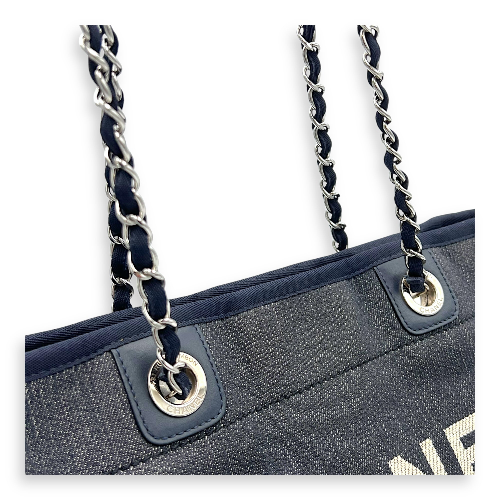 Chanel Deauville Small Blue Tote Bag in Denim, Silver hardware_8