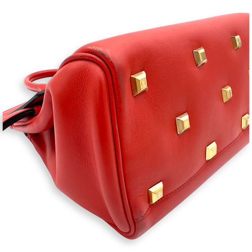 Salvatore Ferragamo Studio Red Top Handle Bag in Calfskin, Gold hardware_10