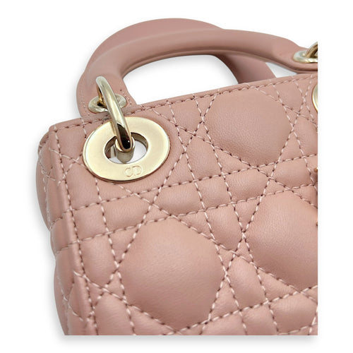 Christian Dior Lady Dior Micro Beige Top Handle Bag in Lambskin, Light Gold hardware_8