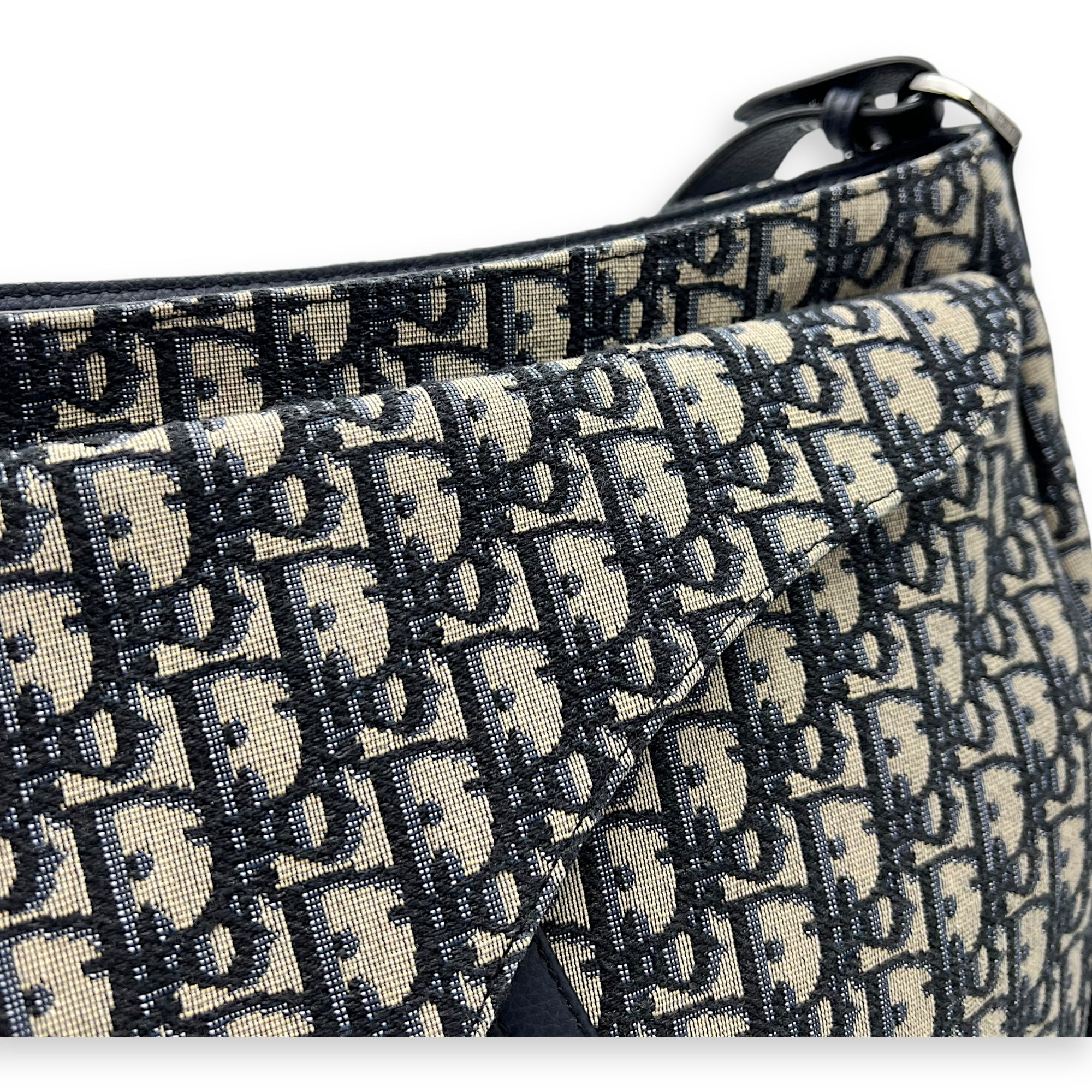 Christian Dior Oblique Crossbody Bag Blue in Jacquard, Silver hardware_8