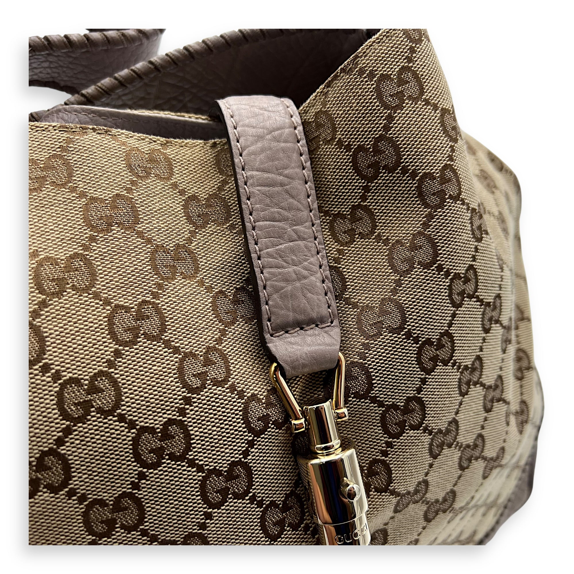 Gucci Jackie 1961 Shoulder Bag Brown in Canvas, Gold hardware_8