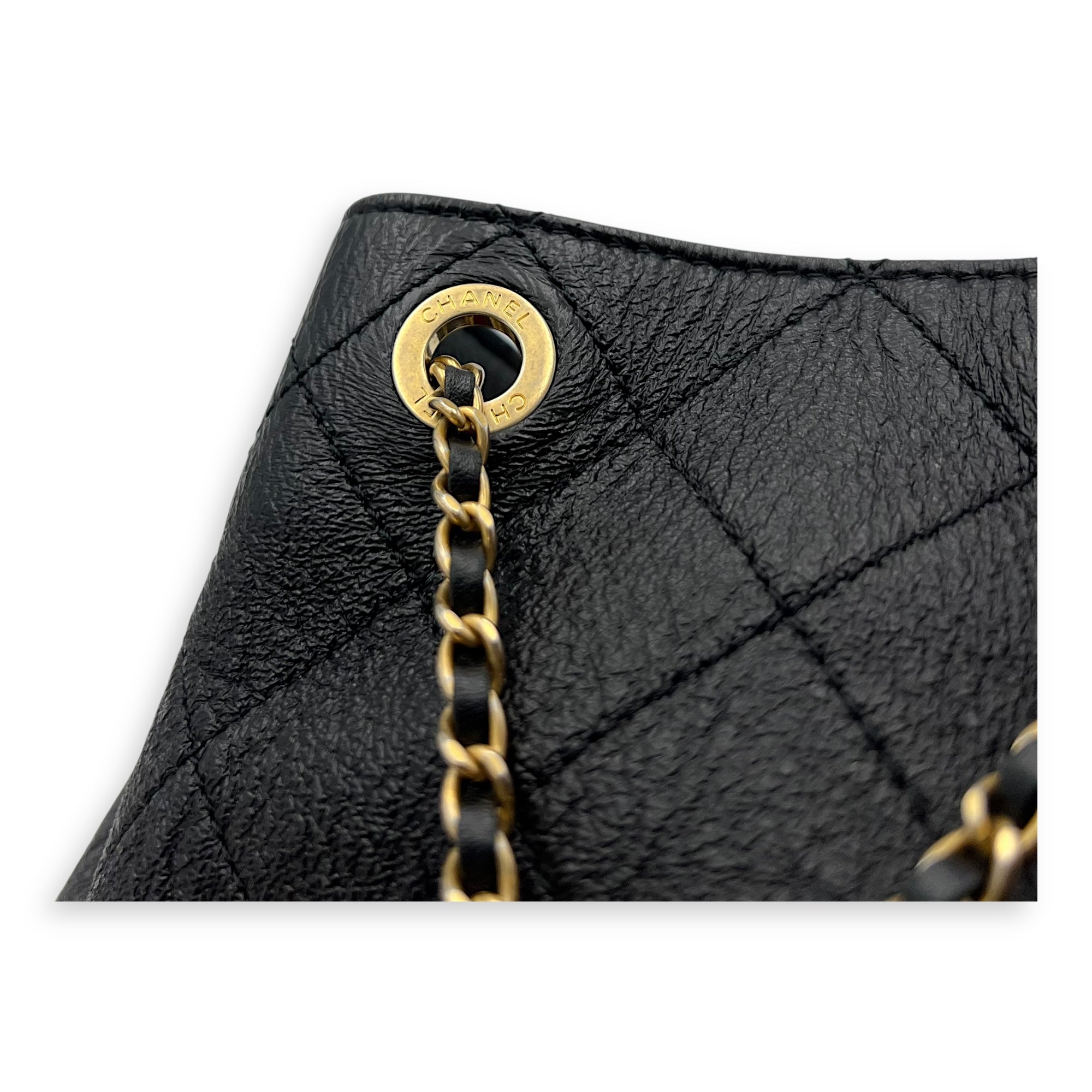 Chanel Quilted Drawstring CC Black Bucket Bag in Calfskin, Gold hardware_8