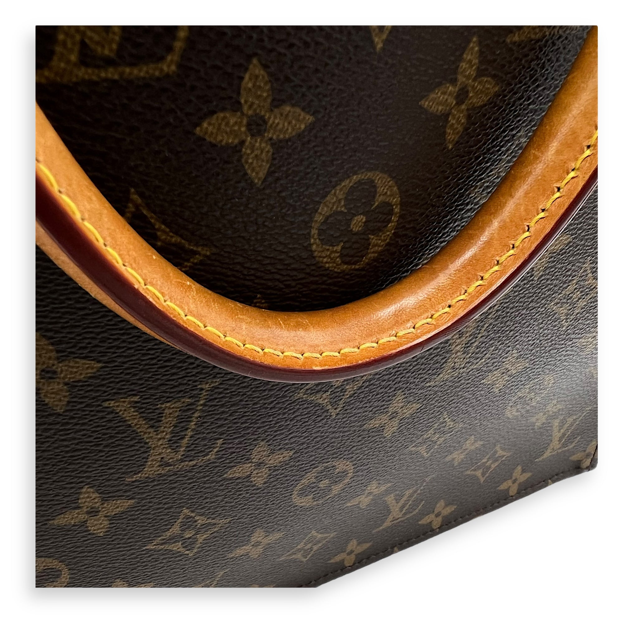 Louis Vuitton Sac Plat PM Brown Top Handle Bag in Monogram Coated Canvas, Gold hardware_8