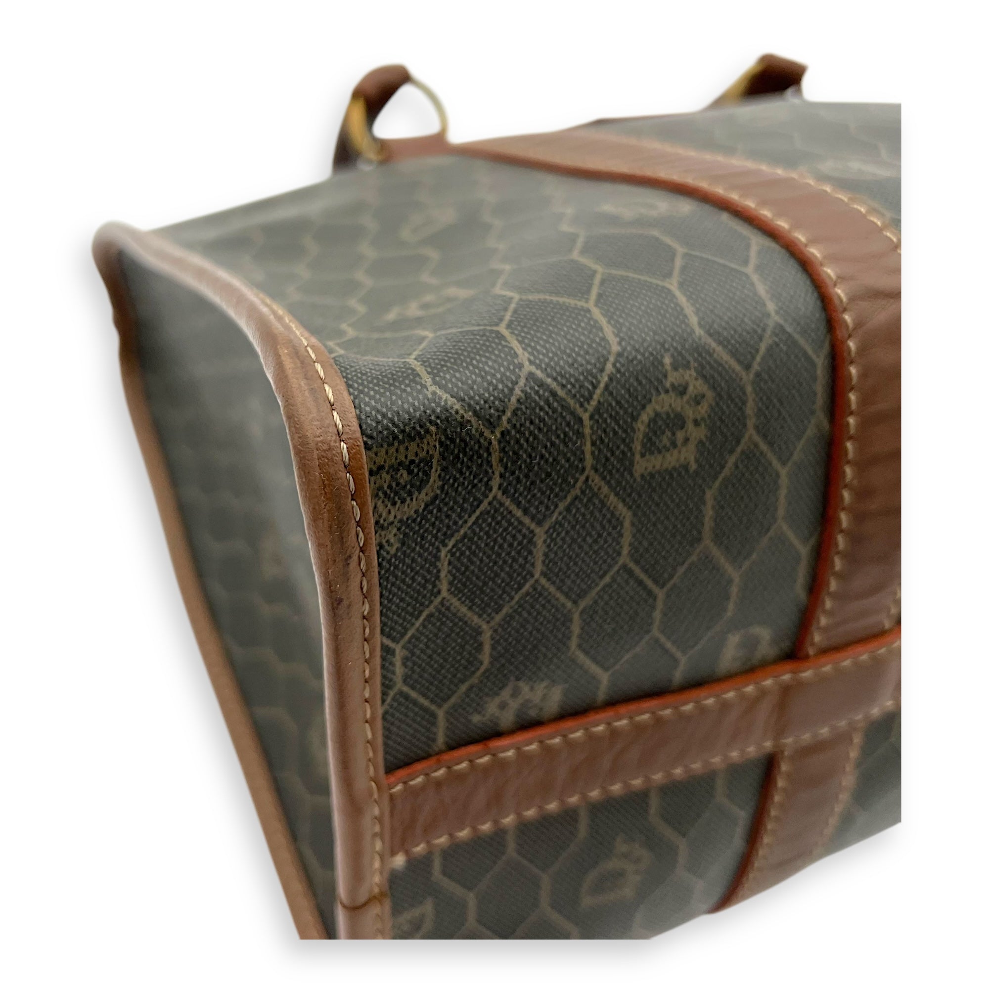 Christian Dior Honeycomb  Top Handle Bag Brown in Coated Canvas, Gold hardware_8